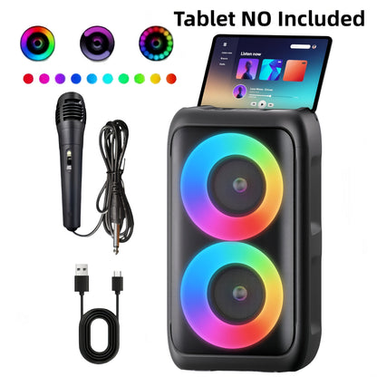 Outdoor LED Bluetooth Speaker with Microphone Large Stereo PA System Wireless Portable Speaker for Square Dancing Park Performances Stage Events Parties Singing Rechargeable Battery