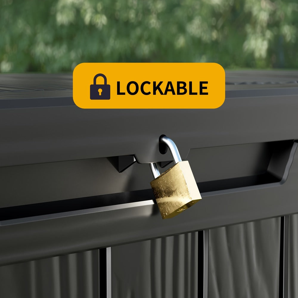 Large Resin Deck Box Lockable Outdoor Storage 80/100 Gallon – 345L UV Protected Weatherproof Patio Storage Box | Sit-On Lid Deck Storage Chest for Pool Accessories, Garden Tools & Outdoor Gear