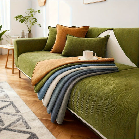 Sofa Cover Ribbed Chenille Stretch Panels with Non-Slip Design for 1 to 4 Seats, Armrests or Cushions