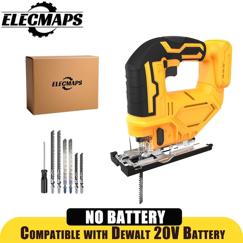 Cordless Jigsaw Compatible with Dewalt 20V Battery – LED Work Light, 0°-45° Bevel, 3 Orbital Settings for Straight Curved & Circular Cuts