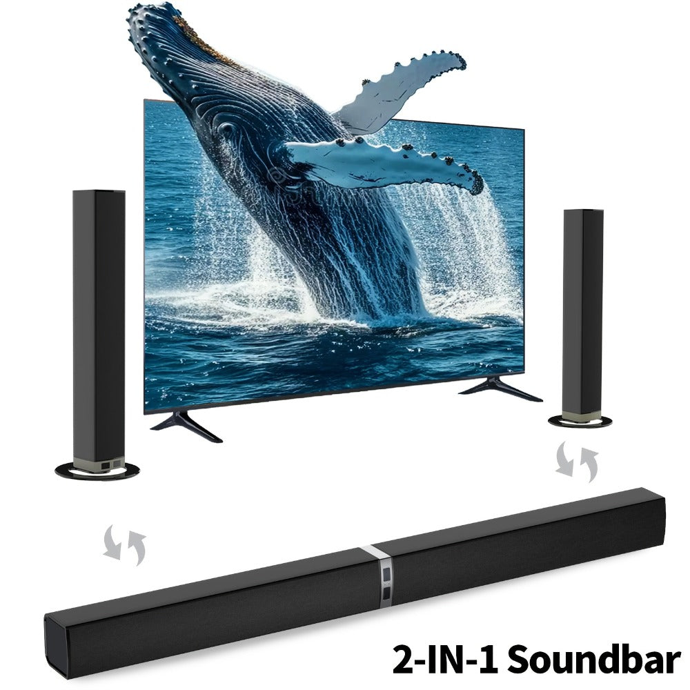 2-in-1 Separable TV Soundbar with Subwoofer – Surround Home Theater Sound Bar for Smart TV, ARC, Optical & AUX Connection, DSP Technology, Infrared Remote Control, Wireless Speaker System