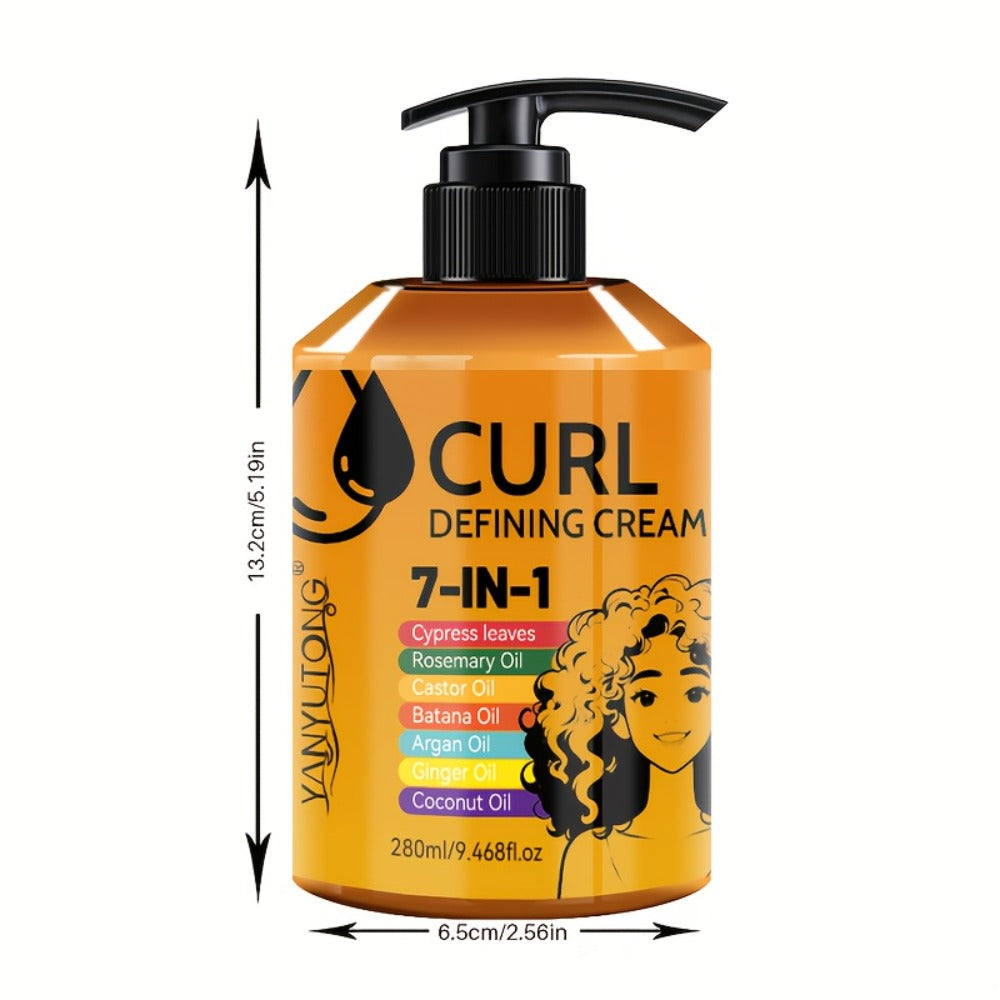 7-in-1 Curl Styling Cream in 280ml Illustrated Pump Bottle with Rosemary, Coconut and Argan Oils