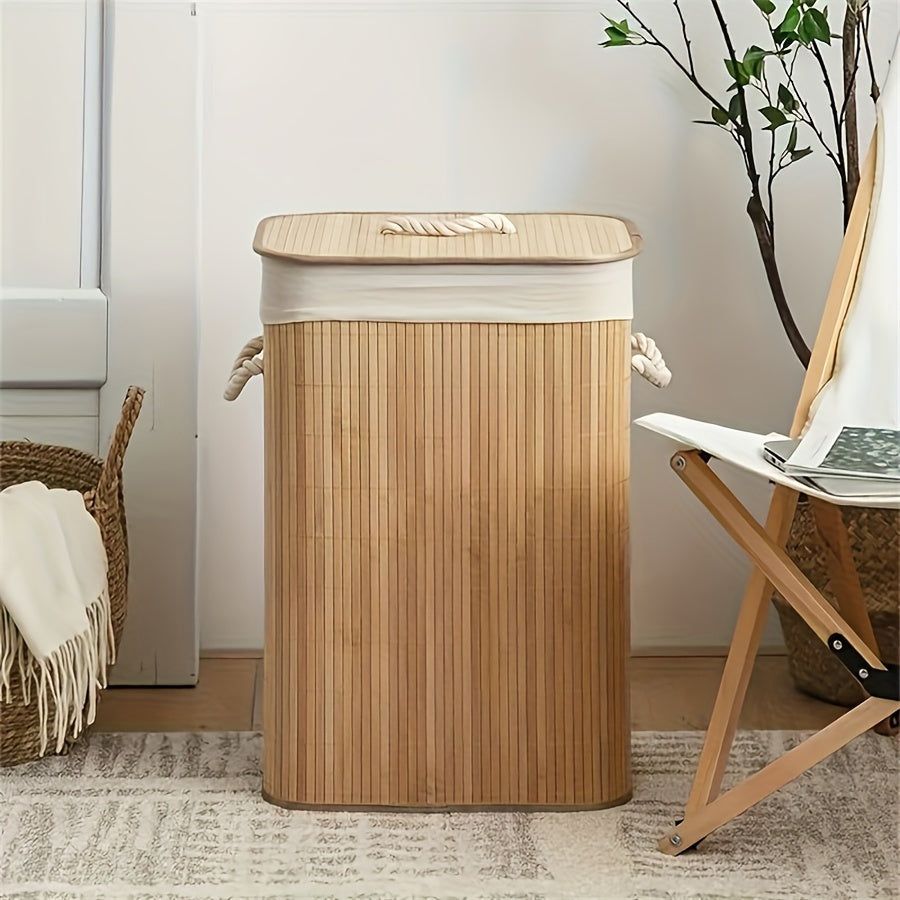 Upgrade or Ordinary Rectangular Collapsible Laundry Hamper with Slatted Body, Lid and Side Handles