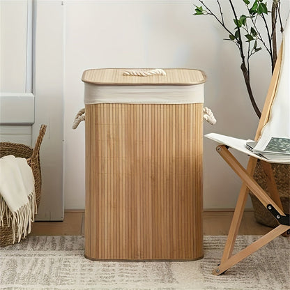 Upgrade or Ordinary Rectangular Collapsible Laundry Hamper with Slatted Body, Lid and Side Handles