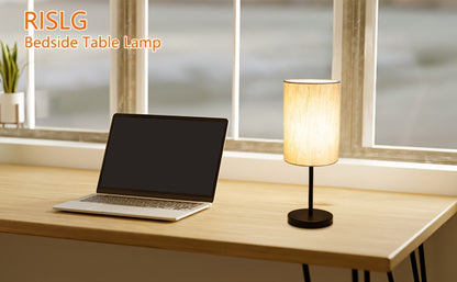 Table Lamp Set of Two with Linen Drum Shades, Cord Switches, 5W 3000K LED Bulbs and Two Color Options