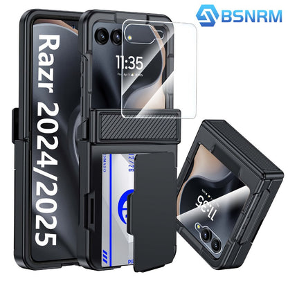 Phone Case Hinge Protector with Built-In Screen Cover, Card Clip and Lanyard for Motorola Razr 2024 and 2025