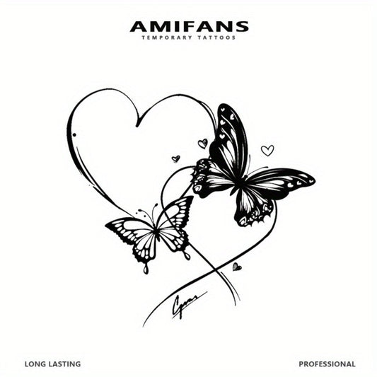 Semi Permanent Tattoo Butterfly with Hearts Navy Blue 3 Sheets, Realistic Juice Tattoo Lasts 1-2 Weeks for Adults, 3.2"x3.2" Long Lasting Fake Tattoo That Looks Real for Arm Wrist Shoulder Neck Body Art