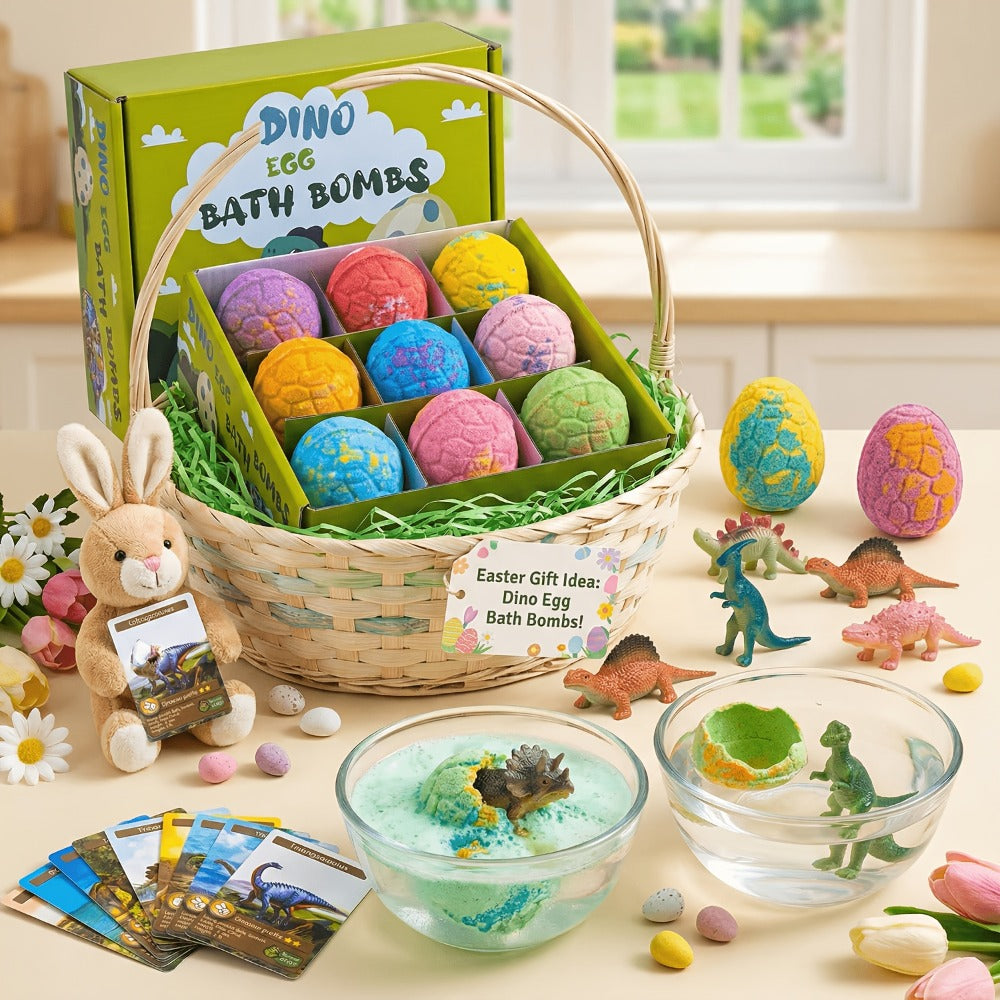 Dinosaur Egg Bath Bombs with Surprise Inside 9 Pack - Kids Fizzy Bath Balls with Hidden Dinosaur Toy, Bubble Gum Scent, Fun Educational Birthday Christmas Easter Gift for Boys Girls Ages 3+