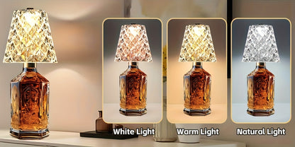 Wireless Wine Bottle Lamp – USB Rechargeable Acrylic Crystal Shade, 3-Color Touch Control Smooth Dimming, 2000mAh Cordless Bottle Light for Bar Decor, Home, Kitchen, Party & Table Ambiance (1pc / 2pcs)