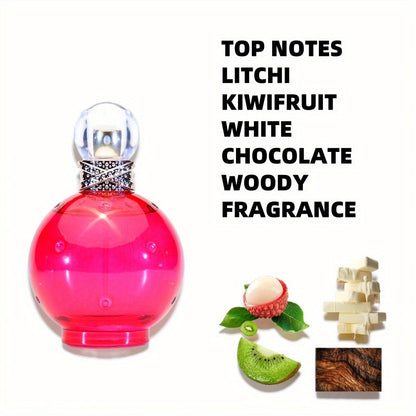 Women's Eau de Toilette Fruity Woody Perfume 3.4 oz — Lychee Kiwi White Chocolate Wood Tone Long-Lasting Fragrance Spray for Day & Night Wear