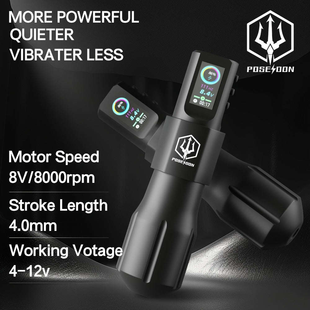 POSEIDON LTK08 Tattoo Kit with 1800mAh Color-Display Pen, 20 Cartridges, 11 Inks and Carry Case