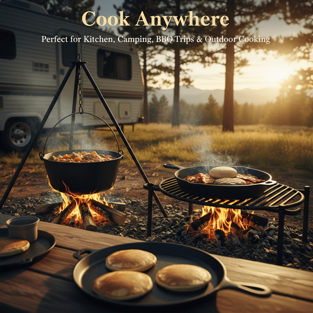 Cast Iron Cookware Collection with Eight Skillet, Dutch Pot, Griddle, Baking Tray and Set Configurations