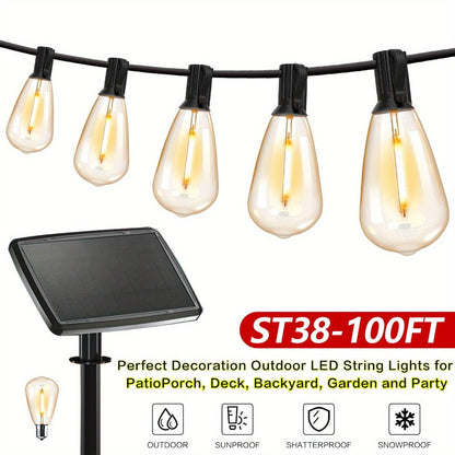 Solar Bulb String Lights in Warm White with ST38-Style Bulbs and 50- or 100-Foot Length Options
