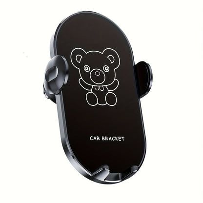 Bear-Graphic Air-Vent Phone Holder with 360-Degree Rotation, Black or Yellow Frame and Adjustable Cradle