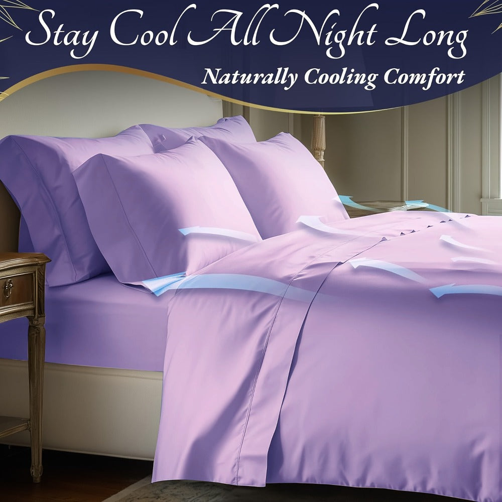 Viscose-from-Bamboo Four-Piece Sheet Set with Deep-Pocket Fitted Sheet, Twin to King Sizes and 12 Colors
