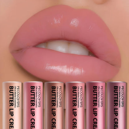 Lip Gloss Set by PECOLORS with 6 Nude Butter Lip Cream Shades, Tube Applicators and Display Box