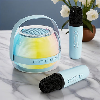 Portable Karaoke Machine with 2 Wireless Microphones, 3-Piece Bluetooth Speaker Set, Ambient Night Lamp Lighting, Birthday Gift for Adults, Kids & Bedroom Home Entertainment