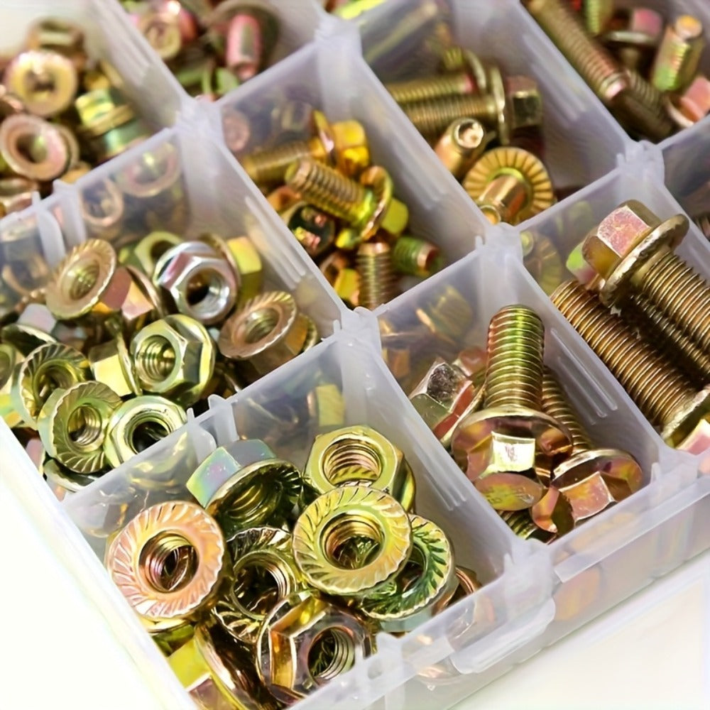 Metric Flange Bolt and Nut Assortment, 240-Piece M5, M6 and M8 Hex Fastener Kit in Compartment Case