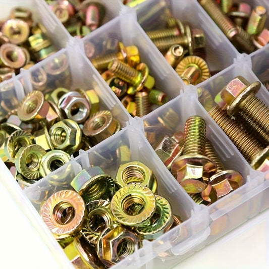 Metric Flange Bolt Nut Assortment Kit 240pcs – M5 M6 M8 Alloy Steel Hex Screws & Nuts Set in 14 Sizes Corrosion-Resistant for DIY Repair Automotive Machinery with Clear Storage Box