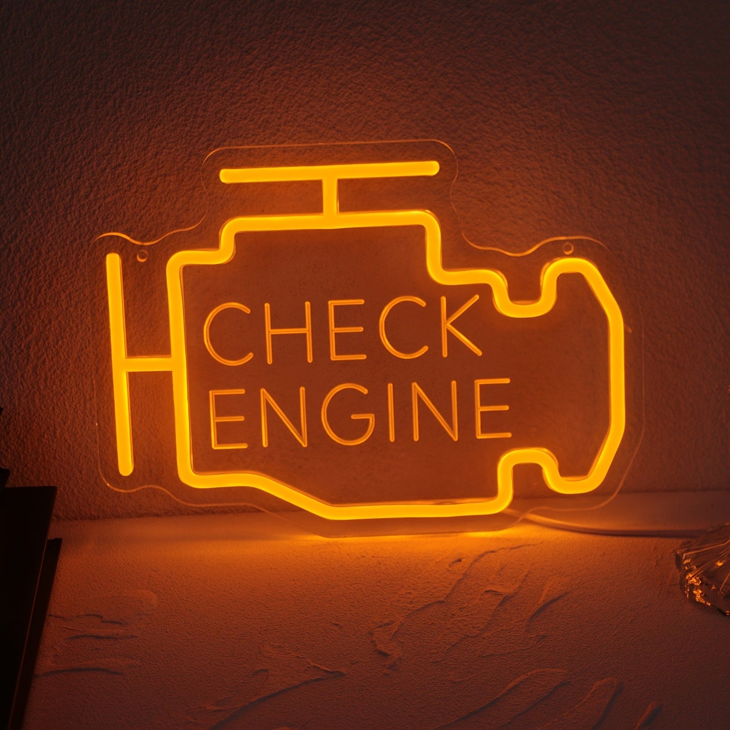 Check Engine Neon Sign – LED Dimmable USB Powered Neon Light for Garage Wall Decor, Car Repair Shop, Workshop, Man Cave, Game Room, Bedroom & Car Party Decorations (Yellow / Multi-Color Options)