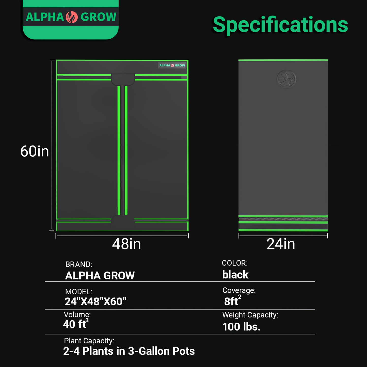 ALPHAGROW Grow Tent Greenhouse Portable 2X2/3X3/4X2/4X4 Ft High Reflective 1680D Mylar Canvas with Observation Window And Floor Tray for Hydroponic, Mushroom, Flower Indoor Plant Growing Home