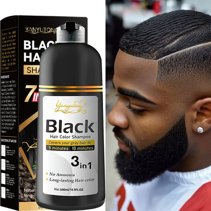 Black Hair Dye Shampoo for Men & Women 500ml — Natural Plant Pigments, Fast Gray Coverage for Hair & Beard, Gentle Scalp-Safe Formula, No Mix No Ammonia, Long-Lasting Color, 16.9 fl oz