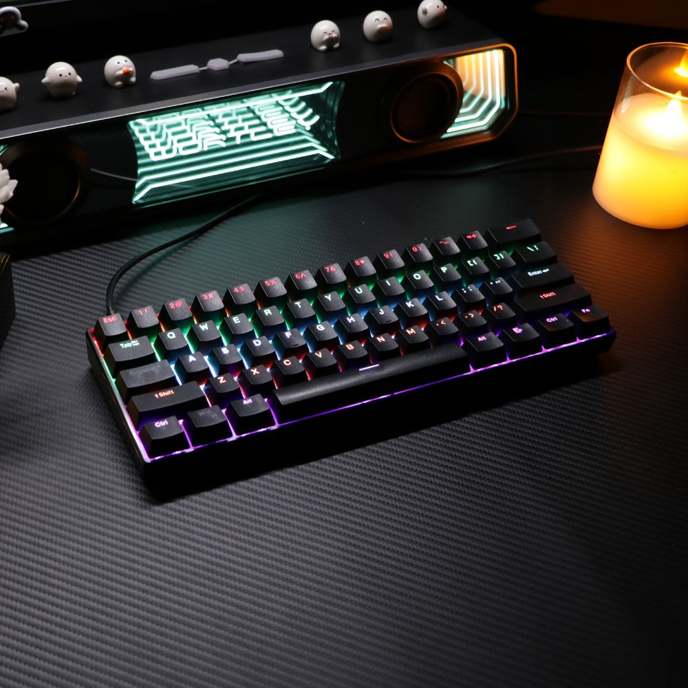 Mechanical Keyboard 61-Key Compact Wired Layout with Cyan Switches, RGB Backlighting and Four Case Color Options