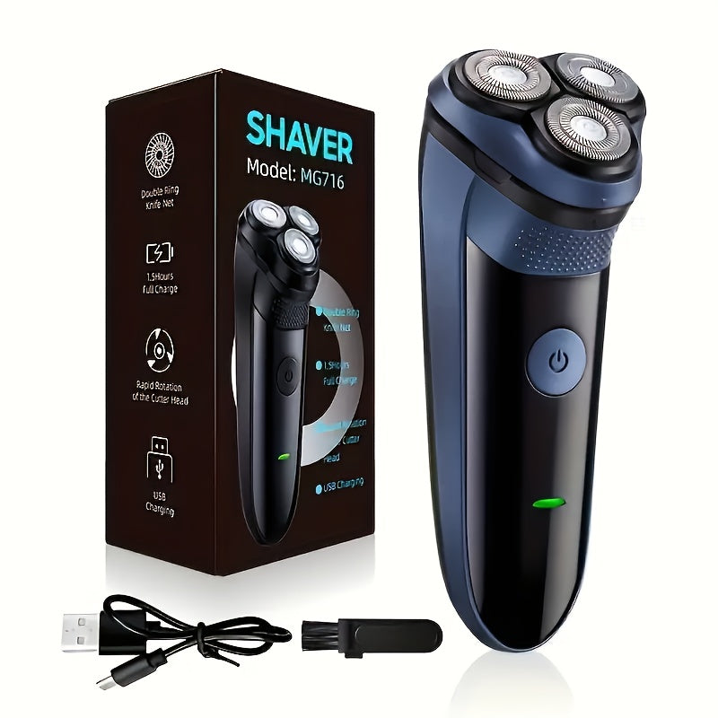 Cordless Rotary Electric Shaver for Men USB Rechargeable - Multifunctional Grooming Kit for Daily Shaving & Travel - Ergonomic Close Shave Razor Blue & Black Gift for Husband Boyfriend Dad