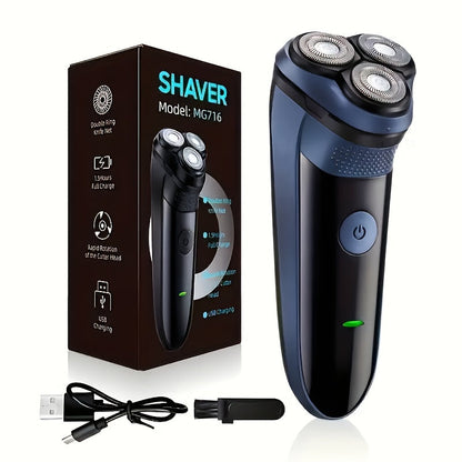 Cordless Rotary Electric Shaver for Men USB Rechargeable - Multifunctional Grooming Kit for Daily Shaving & Travel - Ergonomic Close Shave Razor Blue & Black Gift for Husband Boyfriend Dad