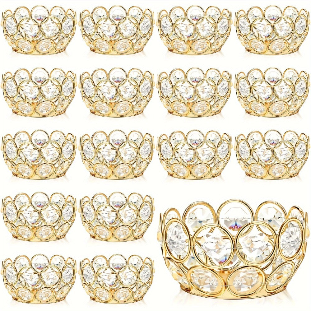 Candle Holder Set 20-Piece Tealight Cups with Openwork Crystal-Look Frames in Gold or Silver Finish