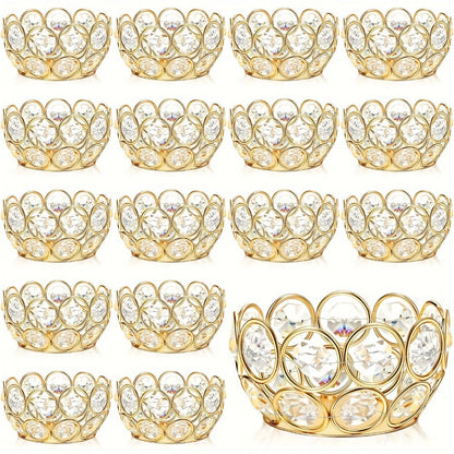 Candle Holder Set 20-Piece Tealight Cups with Openwork Crystal-Look Frames in Gold or Silver Finish