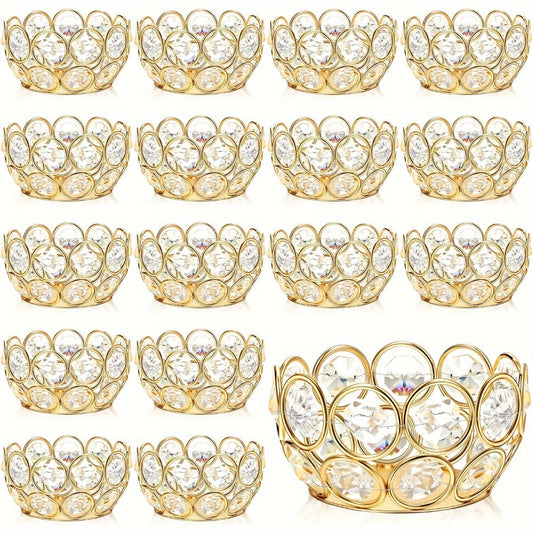 Candle Holder Set 20-Piece Tealight Cups with Openwork Crystal-Look Frames in Gold or Silver Finish