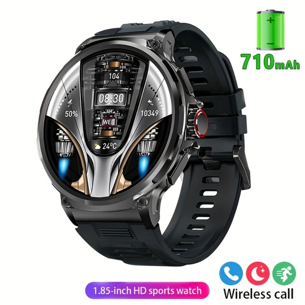 Smart Watch 1.85-Inch Round Display with 710mAh Battery, Wireless Calling and Silver or Black Band