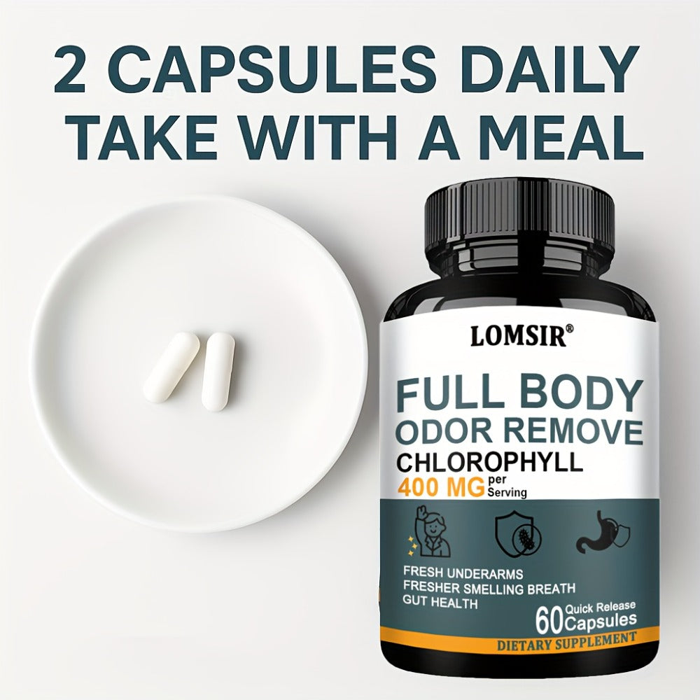 Dietary Supplement Chlorophyll 400mg Capsules with Matcha, Apple Cider Vinegar and Botanical Blend, 60 Count