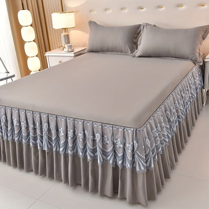 Macrame Lace Bed Skirt Set 3pcs – Double Layer Non-Slip Bed Skirt with 2 Pillowcases All Seasons Twin Full Queen King