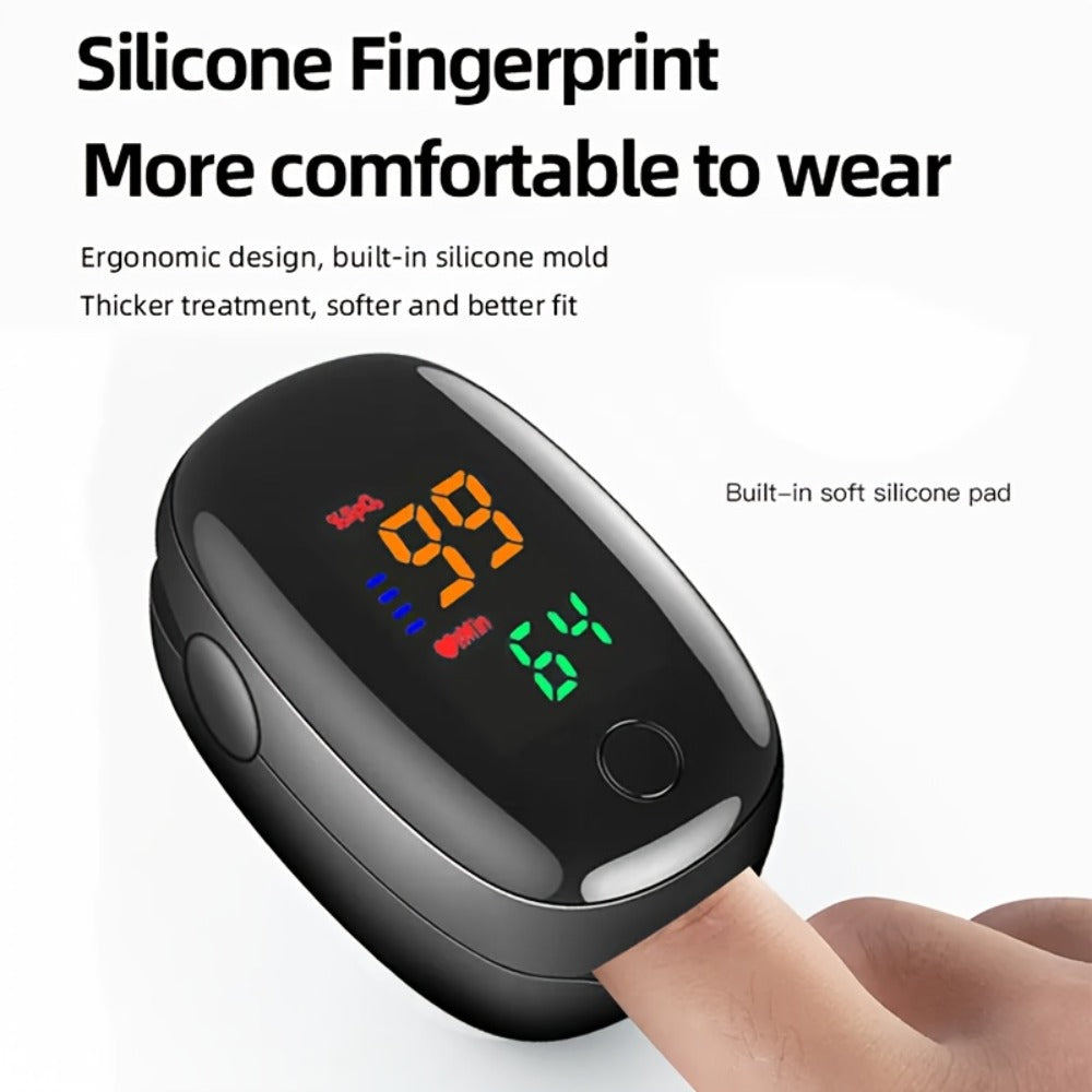 Black Fingertip Pulse Oximeter with Two-Way Color Display and Single-Piece Checkout Option