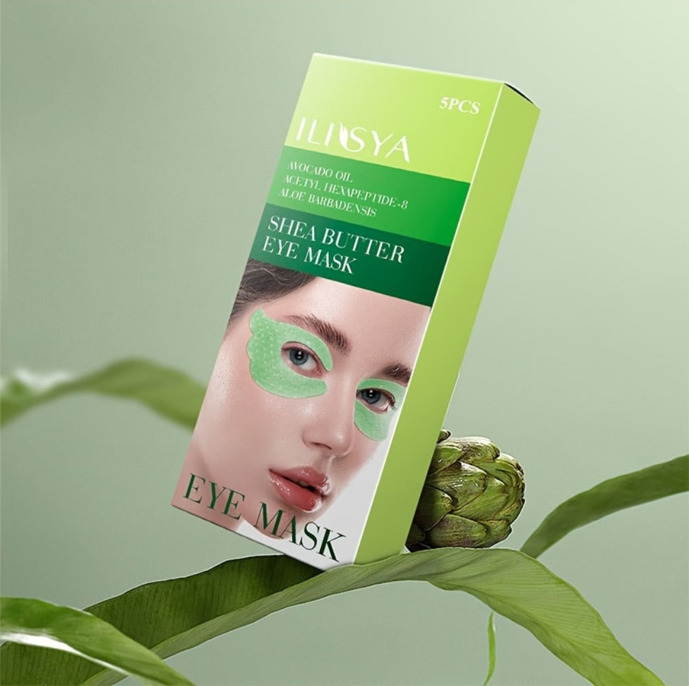 Three-Box Avocado-Print Under-Eye Patch Set with Green Individual Packs and Shea Butter Package Wording