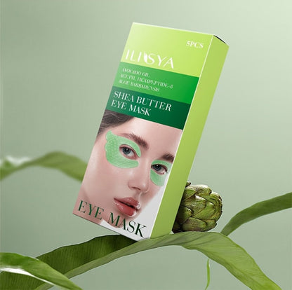 Three-Box Avocado-Print Under-Eye Patch Set with Green Individual Packs and Shea Butter Package Wording