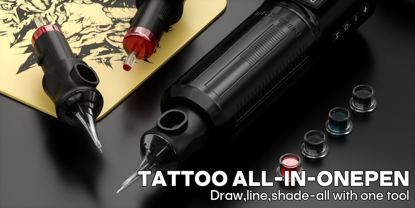Wireless Tattoo Pen Machine Kit LED Color Screen 2300mAh Battery — Rotary Tattoo Gun with 10 Cartridge Needles 11 Inks Aluminum Alloy Pen Complete Beginner & Artist Tattoo Kit BT29