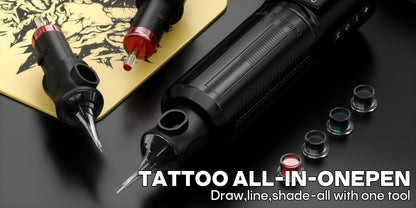 Wireless Tattoo Pen Machine Kit LED Color Screen 2300mAh Battery — Rotary Tattoo Gun with 10 Cartridge Needles 11 Inks Aluminum Alloy Pen Complete Beginner & Artist Tattoo Kit BT29