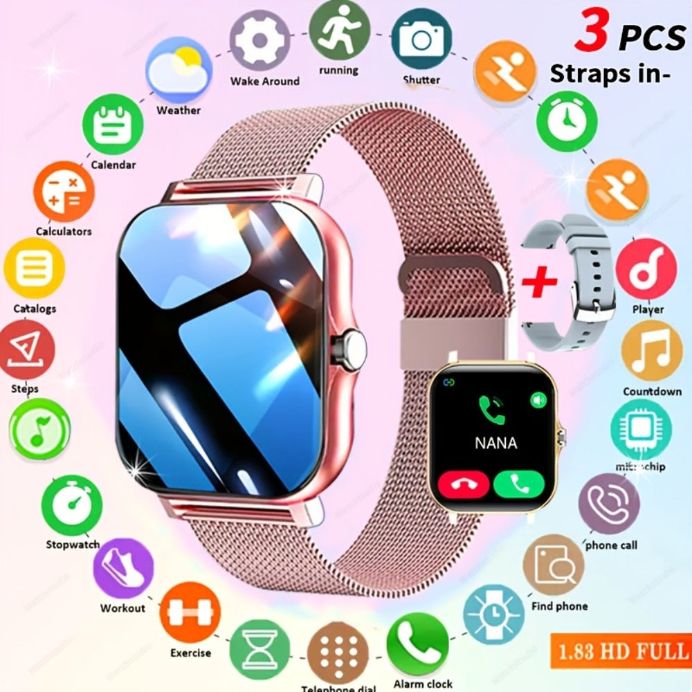 Smartwatch Gift with Metal Strap, Wireless Calling, Music Player and App Alerts in Four Colors