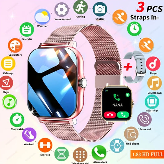 Smartwatch Gift with Metal Strap, Wireless Calling, Music Player and App Alerts in Four Colors