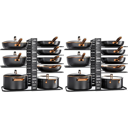 Pot and Pan Organizer 8-Tier with Lid Rack - Kitchen Cabinet Storage Rack for Cookware Pots Pans Lids and Utensils, Space Saving Vertical Cookware Organizer for Cabinet Pantry and Counter, Available in 1 or 2 Pack