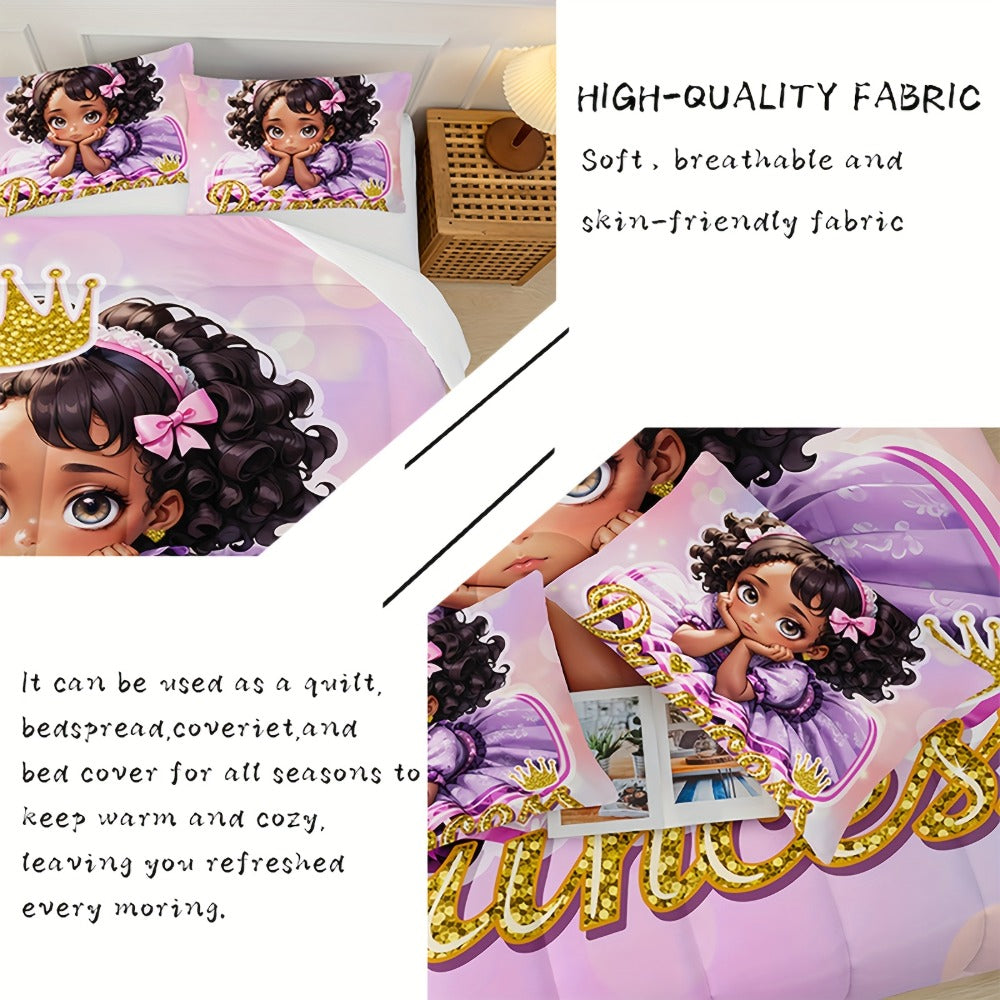 Pink Princess Floral Comforter Set with Two Pillowcases in 90.16 x 90.16 or 102.36 x 90.55-Inch Sizes
