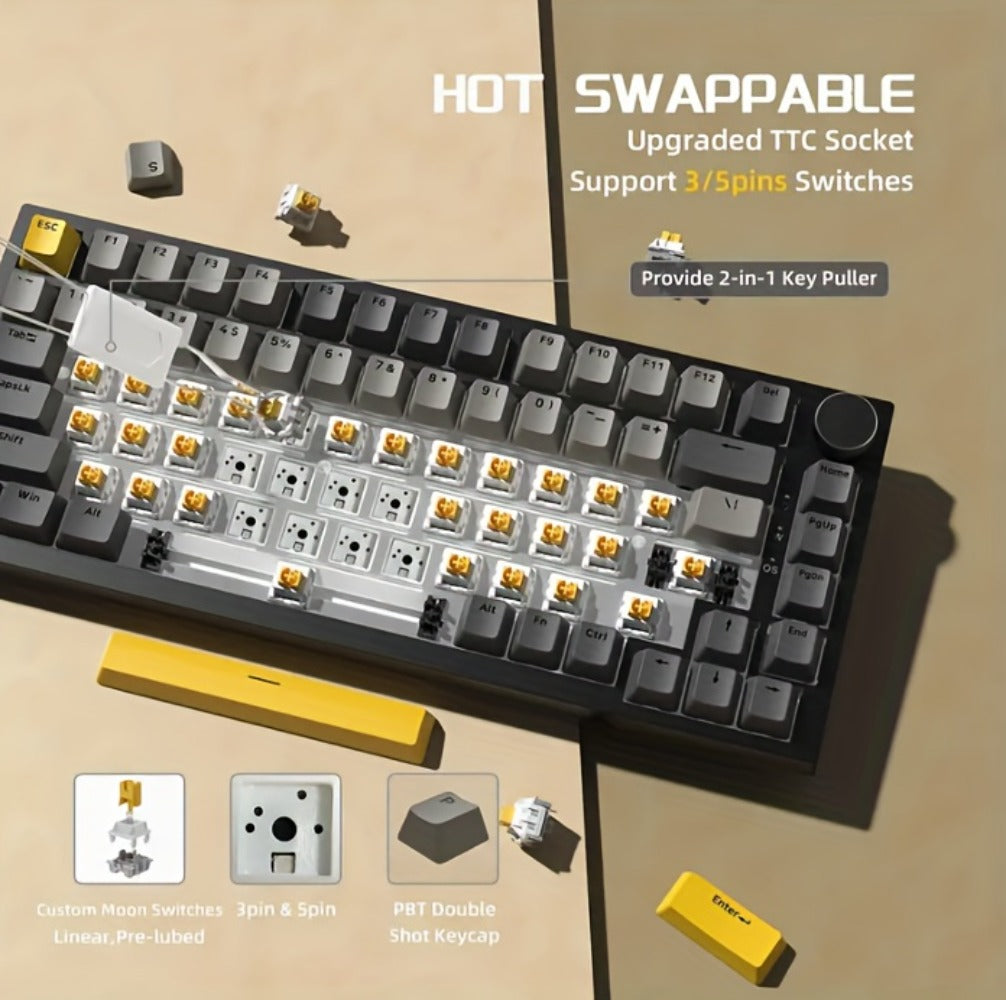 Hot Swap Gasket Mechanical Keyboard AJAZZ AK820 75% – Wireless 2.4GHz & Wired, Volume Knob, South-Facing RGB, Poron Foam, PBT Keycaps, Programmable, 11 Switch & Color Options for PC & Mac