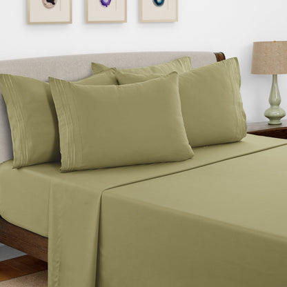 Bed Sheet Set Brushed Microfiber with Embroidered Pillowcases, 16-Inch Pocket and 4- or 6-Piece Sizing