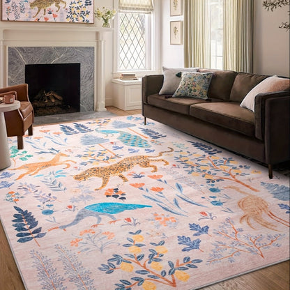 Area Rug, Jungle Animal and Tiger Print Indoor Carpet in Black, Green or Pink with Four Room-Size Options
