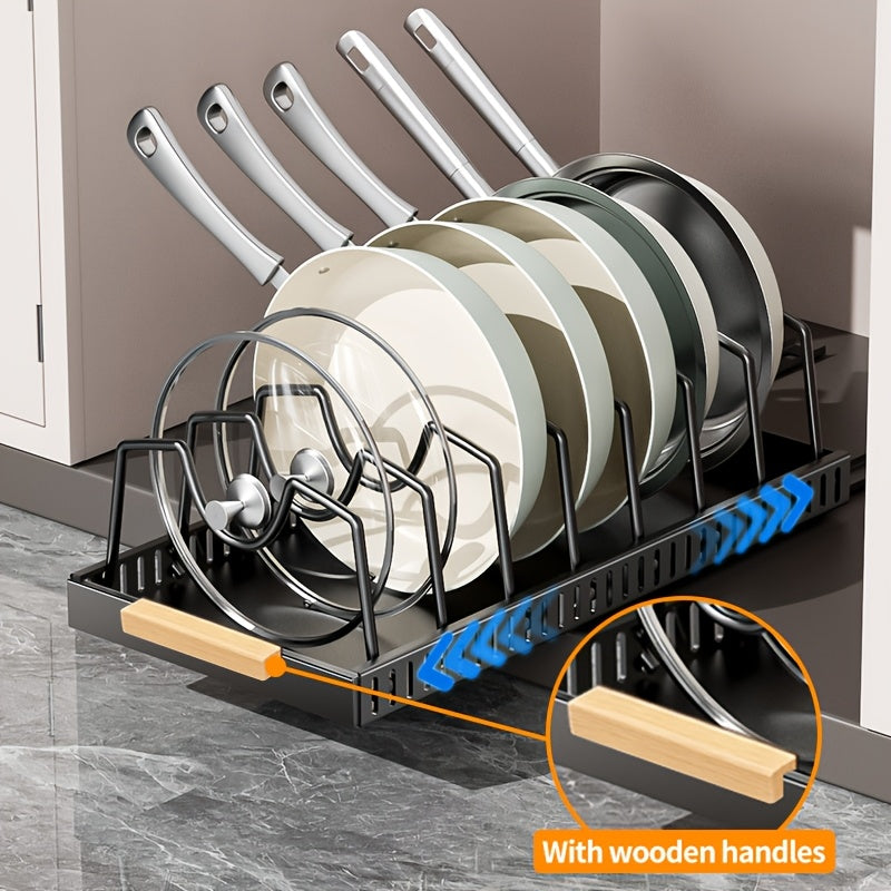Pull-Out Pot and Pan Organizer with Sliding Cabinet Base, Eight Adjustable Dividers and One- or Two-Pack Options
