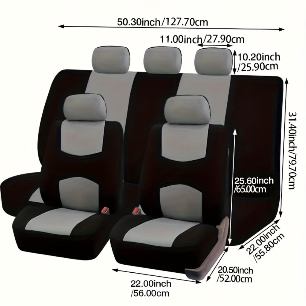 Universal Car Seat Covers Full Set – 5-Seat Breathable Knit Fabric, All-Season Wear-Resistant Protection for Front & Rear Seats | 16 Colors