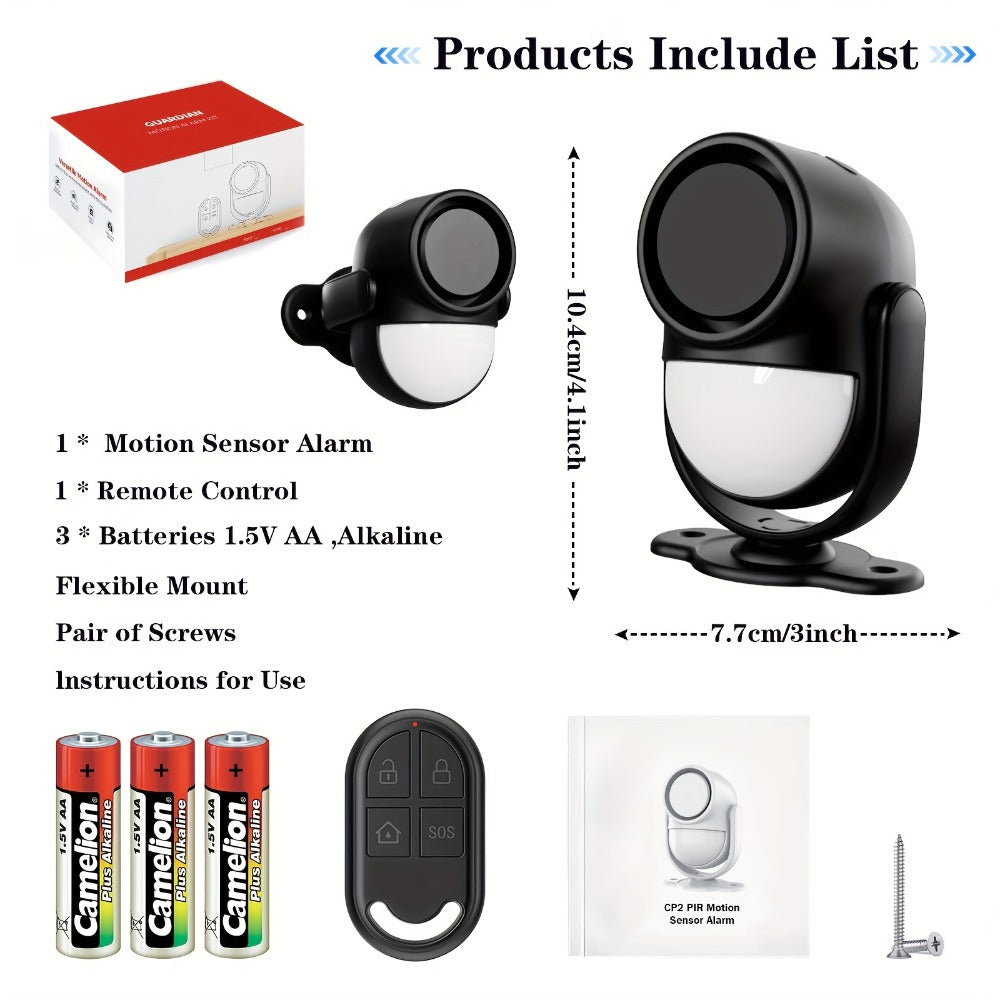 125dB Wireless Motion Sensor Alarm with Siren Light & Remote Control, Indoor Infrared Security Motion Detector for Home